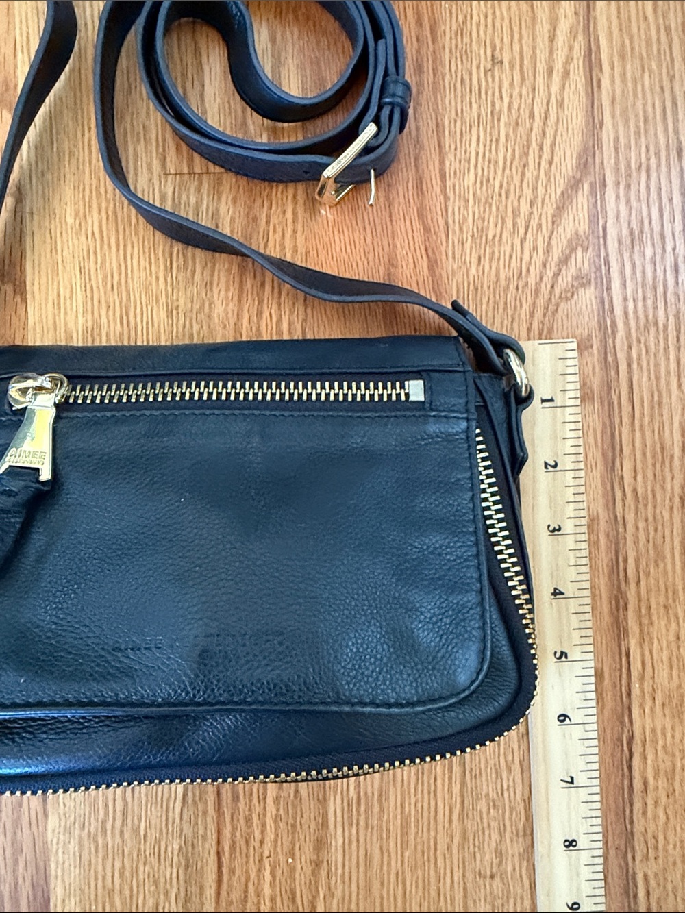 Aimee Kestenberg Black Leather Crossbody with Gold Zippers - Picture 4 of 10